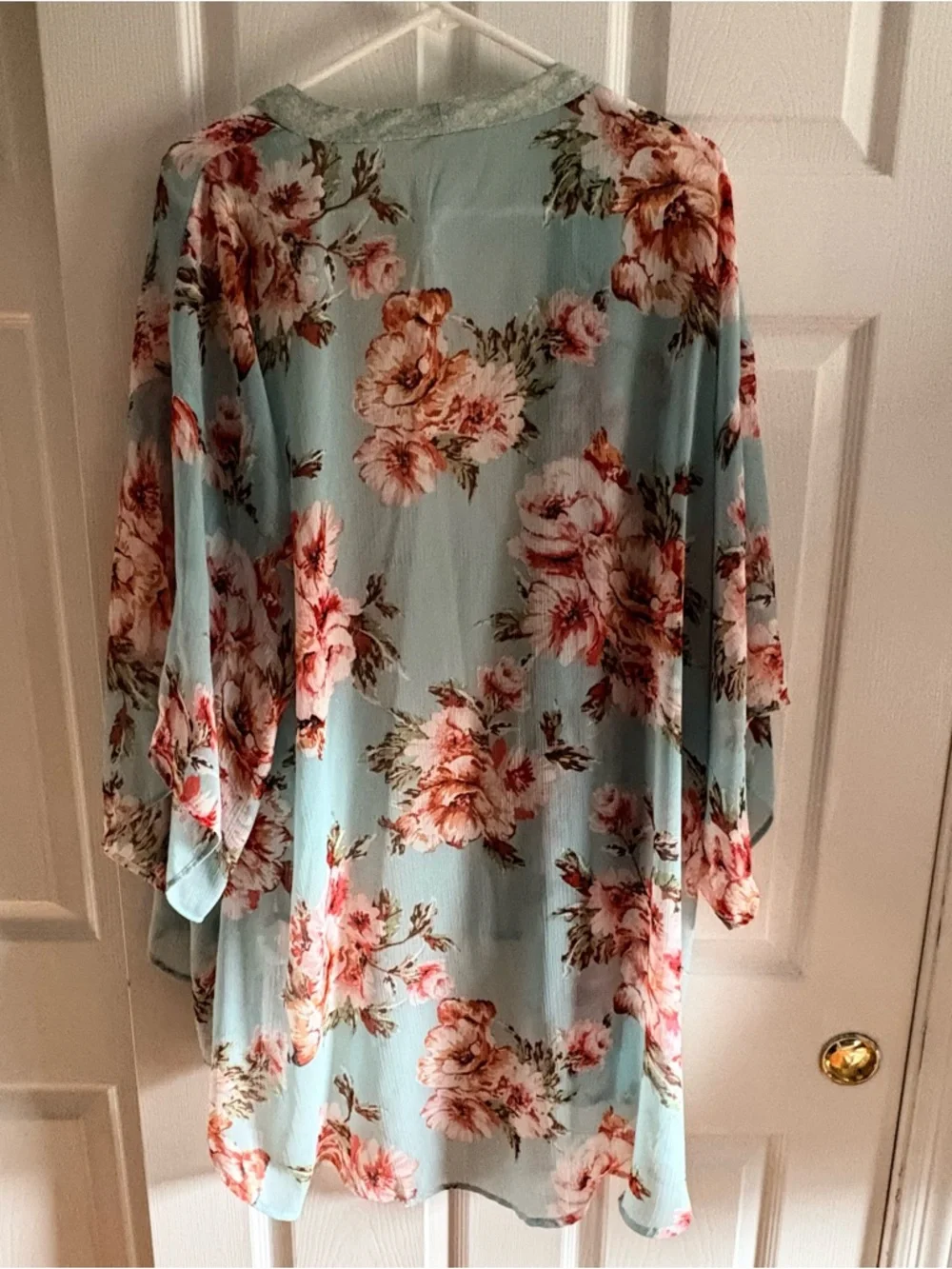 B.O.G. Collective Women’s Open Front Kimono Teal Floral Sheer XS/S